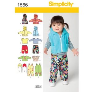 Mønster 1566-A  Simplicity baby bukse, jakke, vest  1-18 mnd.