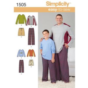 Mønster 1505-A (LS) Simplicity gutter  str.S-L  og menn topper og bukser også stor str.XL-5XL