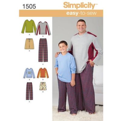 Mønster 1505-A (LS) Simplicity gutter  str.S-L  og menn topper og bukser også stor str.XL-5XL