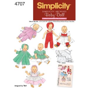 Mønster 4707-A (KS) Simplicity 1950-tallet Vintage Baby dukke klær