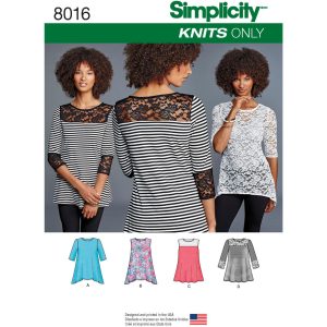 Mønster 8016-A (LS) Simplicity Dame strikkete topper med blondervariasjoner