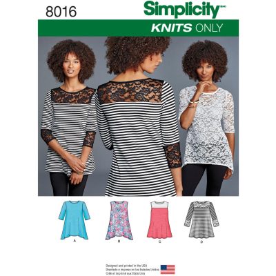 Mønster 8016-A (LS) Simplicity Dame strikkete topper med blondervariasjoner