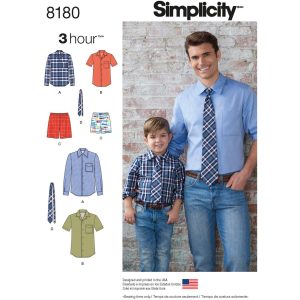 Mønster 8180-A  Simplicity Gutter &amp str.S-L; Herreskjorte, Boxer Shorts og slips str.A-XL