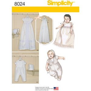 Mønster 8024-A  Simplicity Babyers dåpssett med Body str.1-12 mnd.