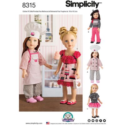 Mønster 8315-OS (KS) Simplicity 18 "Chef Doll Klær