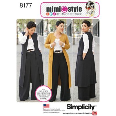 Mønster 8177-BB  Simplicity Dame Mimi G stil bukser, frakk eller vest, og strikke topp str.46-54