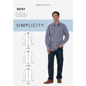Mønster 8753-AA (LS) Simplicity Herre Klassisk, Moderne og Slim-Fit skjorte