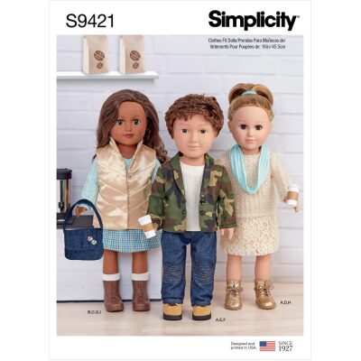 Mønster 9421-OS  Simplicity Sy Mønster 18 "Doll Klær